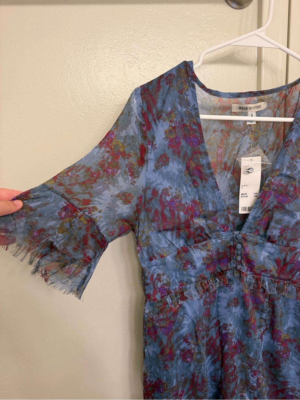 NWT Urban Outfitters Florence Chiffon Midi Dress Blue Purple Floral Size Large - Picture 7 of 12